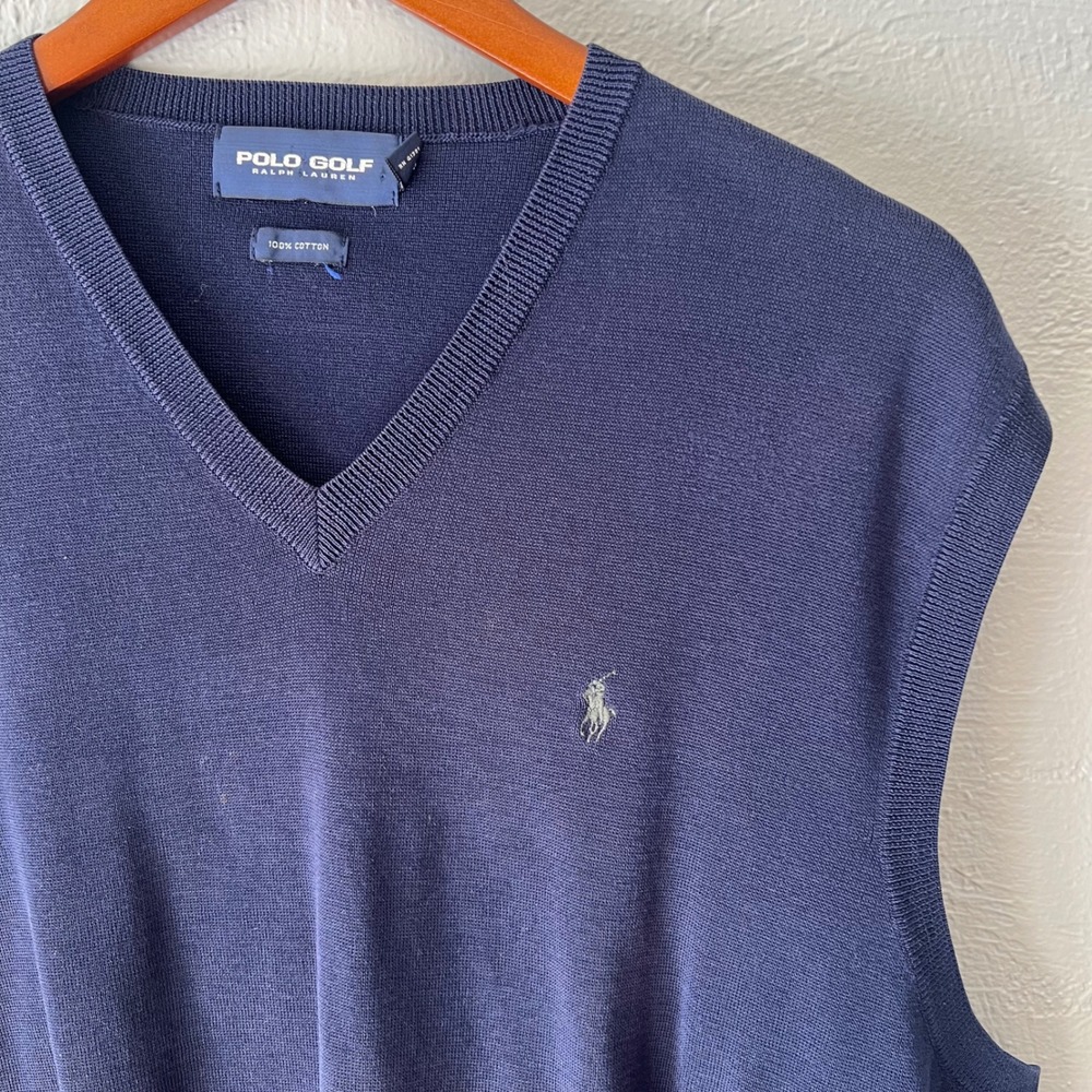 Polo Golf Ralph Lauren Navy Blue V-Neck 100% Cotton Sweater Vest Mens XXL